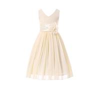 HAPPY ROSE Flower Girl Dress Junior Bridesmaids V-Neckline Chiffon Cream Ivory 16