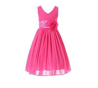 HAPPY ROSE Flower Girl Dress Junior Bridesmaids V-Neckline Chiffon Fuchsia 10