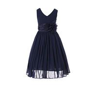 HAPPY ROSE Flower Girl Dress Junior Bridesmaids V-Neckline Chiffon Navy Blue 10