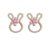 Happy Rose Flower Girl Dress S925 Silver Needle South Sweet Bunny Fashion Pearl Flower Cute Stud Earrings Initial Hoop Earrings (Pink, One Size)