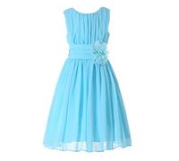 HAPPY ROSE Little Girls Elegant Ruffle Chiffon Summer Flowers Girls Dresses Junior Bridesmaids Light Blue 14