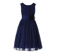 HAPPY ROSE Little Girls Elegant Ruffle Chiffon Summer Flowers Girls Dresses Junior Bridesmaids Navy 14