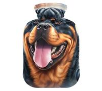 Happy Rottweiler Hot Water Bottle with Soft Cover Bed Hand Feet Warmer Winter Gift Warm Water Heat Bottles for Menstrual Cramps Pain Relief