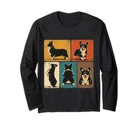 Happy Running Pembroke Welsh Corgi Retro Dog Art Long Sleeve T-Shirt