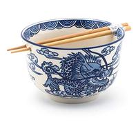 Happy Sales HSRB-LGDRGB, Multi Purpose 6.25"D Large Ramen Udon Soba Pho Noodle Donburi Rice Tayo Bowl with Chopsticks, Royal Dragon