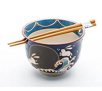 Happy Sales HSRB-RBMN, Japanese Ramen Udon Noodle Bowl with Chopsticks Gift Set, Rabbit