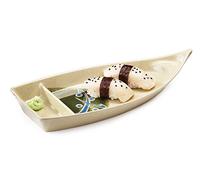 Happy Sales HSSB-10GR, Sushi Boat Shape Plate Sushi Sashimi Serving Plate Melamine Plastic Tray 10 x 4.5 Inch (Green)