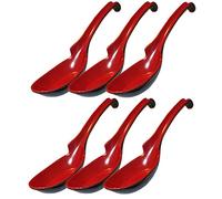 Happy Sales Melamine Soba, Rice Spoons, Chinese Won Ton Soup Spoon, Asian Red and Black, 6 Pack Notch & Hook Style