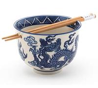 Happy Sales, Multi Purpose 5"D Ramen Udon Soba Pho Noodle Donburi Rice Tayo Bowl with Chopsticks (BlueDragon)