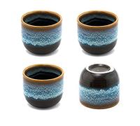 Happy Sales, Set of 4 Perfect Ceramic Sake Cups 2 fl oz Japanese Restaurant Supply (BrownWhite)