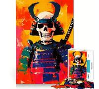 Happy Samurai Skull Painting 1000 Piece Jigsaw Puzzles for Teenagers Brain Exercise Bright Color Pattern Build (38x52cm)