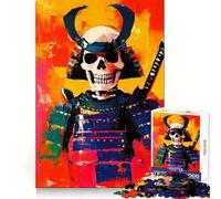 Happy Samurai Skull Painting Jigsaw Puzzles 1000 Pieces for Teenagers Anxiety Relief Precise Connection Fun Hobby Fine Art (50x75cm)