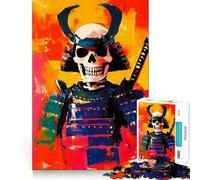 Happy Samurai Skull Painting Jigsaw Puzzles 1000 Pieces for Teenagers Anxiety Relief Precise Connection Fun Hobby Fine Art (50x75cm)