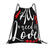 Happy San Valentine'S Day All You Need Is Love Hearts Unisex Swimming Bag Durable Gym Sack Foldable String Backpack For Gym Travel Holidays