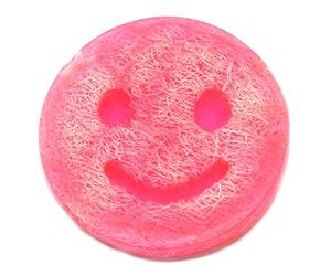 Happy Scrub Soap - Bubblegum Scrub Bar with Natural Egyptian Loofah | Exfoliating Smiley Face Soap Bars | Handmade Vegan with Fragrance Oils