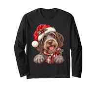Happy Scruffy Dog Santa Hat Holiday Canine Long Sleeve T-Shirt