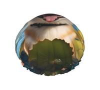 Happy Shiba Inu Double layer women's shower cap, reusable, large size design suitable for all hair lengths, suitable for girls, spa and home salon use.