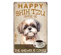 Happy Shih Tzu Dog Coffee Funny Metal Sign the Answer Is Coffee Retro Decor Home Farmhouse Ranch Zoo Bar Diner Restaurant Cafe Club Cave Wall Decor Vintage Dog Tin Sign 8x12 Inch