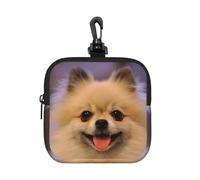 Happy Short-Haired Dog Square Zipper Pouch with All-Over Print,Waterproof Rubber-Fabric, Lightweight Durable Small Organizer Bag for Coins, Cards, Keys
