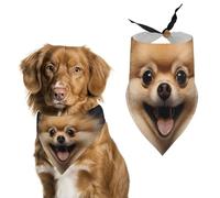 Happy Short-haired Pomeranian Pet Scarf Print Pet Triangle Bibs Scarf Dog Bandanas Cat Birthday Cute Soft Puppy Scarfs Washable Daily Handkerchief for Small Medium and Large Dogs