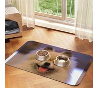 Happy Short-Haired Pomeranian Printed,Waterproof Pet Feeding Mat,Cat Dog Placemats for Food and Water, PU Leather Food Mats,40x60cm