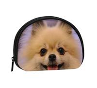 Happy Short-Haired Pomeranian Printed, Women's Storage Bag Shell Makeup Bag Small Coin Purse Shell Change Pouch