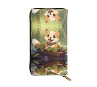 Happy sitting dog Long leather wallet, portable credit card holder, zippered coin purse, and ID compartment