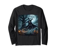 Happy Skeleton Dancer Dancing Under The Full Moon Halloween Long Sleeve T-Shirt
