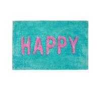 Happy Slogan Bath Mat Non Slip - Colourful Bathroom Rug Mooky Mats Turquoise One Size