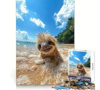 Happy Sloth at The Sea Jigsaw Puzzles for Adults1000 Piece Brain Teaser Precise Cut Family Pastime (38x52cm)
