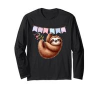 Happy Sloth Hanging Celebration Bunting Animal Long Sleeve T-Shirt