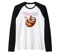 Happy Sloth Hanging Celebration Bunting Animal Raglan Baseball Tee