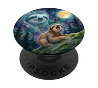 Happy Sloth Howling at the Moon Night Sky Animal Art PopSockets Adhesive PopGrip