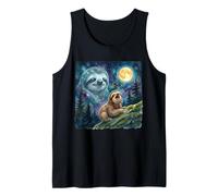 Happy Sloth Howling at The Moon Night Sky Animal Art Tank Top