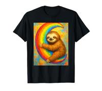 Happy Sloth Hugging Rainbow Moon T-Shirt