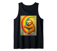 Happy Sloth Hugging Rainbow Moon Tank Top