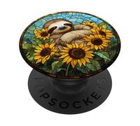 Happy Sloth with Sunflowers Round Artwork PopSockets Adhesive PopGrip