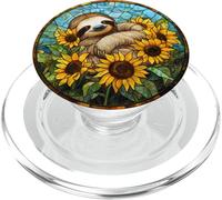 Happy Sloth with Sunflowers Round Artwork PopSockets PopGrip for MagSafe