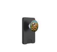 Happy Sloth with Sunflowers Round Artwork PopSockets PopWallet for MagSafe