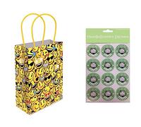 HAPPY SMILEY FACE PARTY PAPER TREAT LOOT GIFT BAG - BIRTHDAY GOODY BAGS WITH STICKERS (24 Bags)