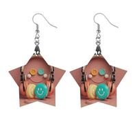 Happy Smiling Face Wooden Earrings for Women, Vintage Elegant Wood Jewelry, Lightweight Earrings for Wedding, Party, Everyday Jewelry Gift, Circular, Wood, wood
