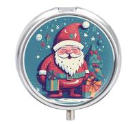 Happy Smiling Santa Claus Pill Box Cute Round Pill Case Portable Medicine Tablet Vitamin Holder Organizer for Purse Pocket
