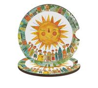 Happy Smiling Sun Car Coasters for Cup Holder Wood Absorbent Cup Coaster 2.6 Inch Universal Non Slip Cork Base Drink Coaster Auto Interior Accessories for Women Men 2PCS