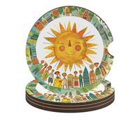 Happy Smiling Sun Car Coasters for Cup Holder Wood Absorbent Cup Coaster 2.6 Inch Universal Non Slip Cork Base Drink Coaster Auto Interior Accessories for Women Men 4PCS