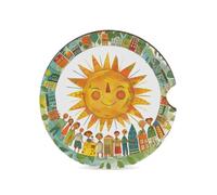 Happy Smiling Sun Car Coasters for Cup Holder Wood Absorbent Cup Coaster 2.6 Inch Universal Non Slip Cork Base Drink Coaster Auto Interior Accessories for Women Men 1PCS