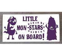 Happy Snail Stickers Monsters on Board Little Mon - Stars on Board Sticker - Fun Baby On Board Decal for Cars - 9cm x 20cm - HSS773 (Two Mon-Stars, Violet)