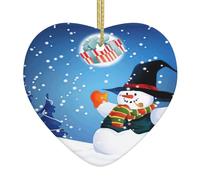 Happy Snowman Christmas Ornament Home Decor Gifts For Xmas Hanging Heart Shaped Ceramic Xmas Decoration