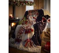 Happy Snowman Christmas Sherpa Throw, Blue, 130x170cm