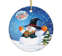 Happy Snowman Christmas Tree Ceramic Hanging Round Ornament Pendant Festive Xmas Party Home Decor