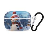 Happy Snowman Earbuds Organizer Shockproof Protective Airpods Pro Cover with Carabiner Clip Anti Fall Carrying Earphone Case Cover for Airpods Pro 2nd Generation White